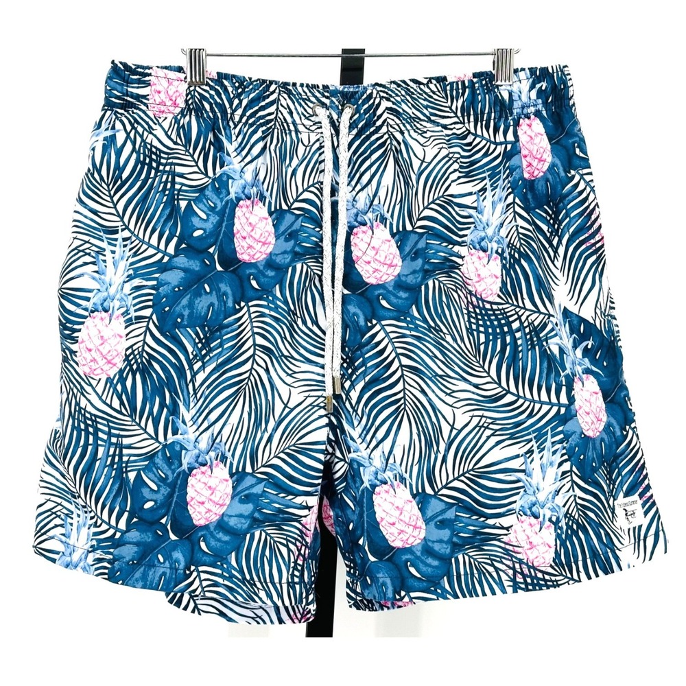 ENDLESS SUMMER Swim Trunks Pineapple Drawstring Blue & Pink Lined Men's XXL